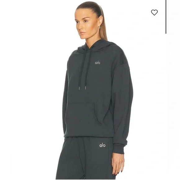 Alo 2 Piece Set Accolade Hoodie Sweatshirt & Sweatpant Charcoal Green Size S - Picture 3 of 15